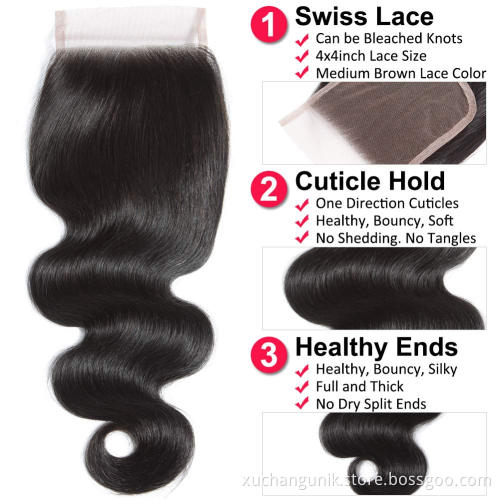 Uniky Peruvian Hair Straight Hair Bundles with Closure Remy Human Hair Weave Bundles With Closure Natural Color